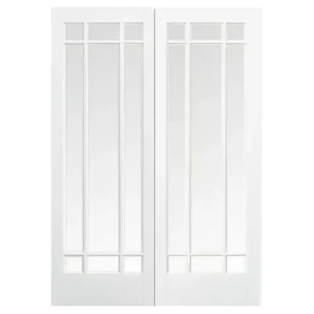 LPD Primed Door White Glazed Internal Pair Manhattan 9L