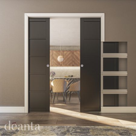 Deanta Double Pocket Door Kit White Frame with Satin Chrome Finish Hardware 125mm-