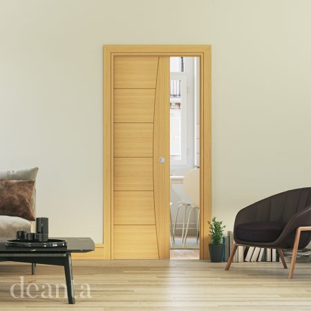 Deanta Single Pocket Door Kit White Frame with Satin Chrome Finish Hardware 125mm